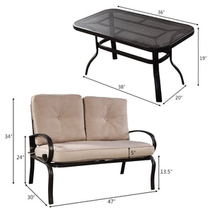2 Pieces Patio Outdoor Cushioned Coffee Table Seat-Beige view 4