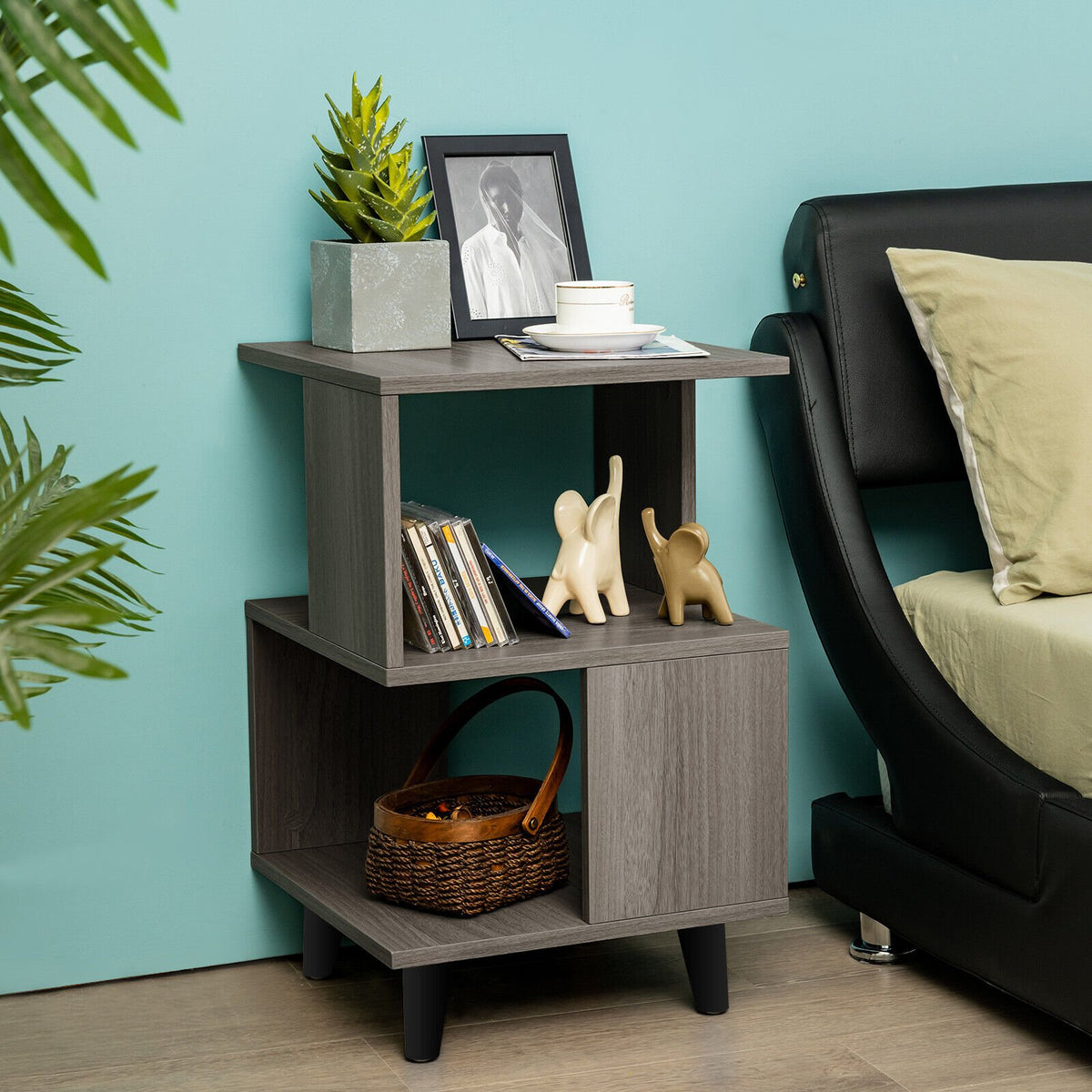 2 Pieces Wooden Modern Nightstand Set with Legs for Living Room view 2