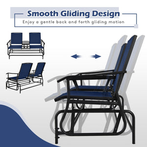 2-Person Double Rocking Loveseat with Mesh Fabric and Center Tempered Glass Table-Navy view 6