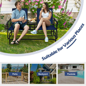 2-Person Double Rocking Loveseat with Mesh Fabric and Center Tempered Glass Table-Navy view 8