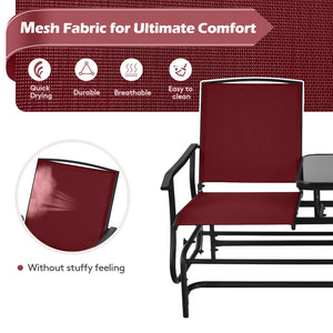 2-Person Double Rocking Loveseat with Mesh Fabric and Center Tempered Glass Table-Red view 7
