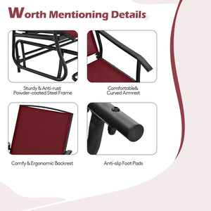 2-Person Double Rocking Loveseat with Mesh Fabric and Center Tempered Glass Table-Red view 9