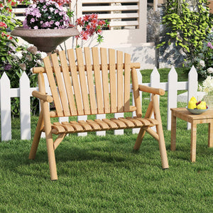 2-Person Log Wood Patio Bench with Slatted Backrest for Deck Backyard-Natural view 5