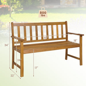 2-Person Outdoor Acacia Wood Bench with Backrest view 4