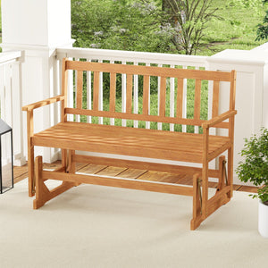 2-Person Outdoor Acacia Wood Glider Bench Patio Swing Rocking Loveseat view 3
