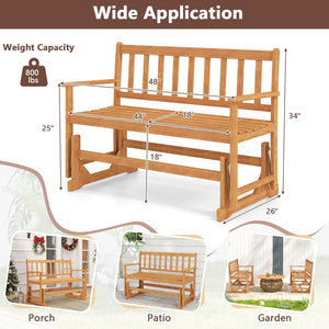 2-Person Outdoor Acacia Wood Glider Bench Patio Swing Rocking Loveseat view 4