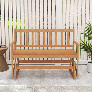2-Person Outdoor Acacia Wood Glider Bench Patio Swing Rocking Loveseat view 5