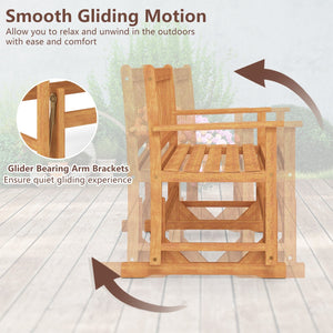 2-Person Outdoor Acacia Wood Glider Bench Patio Swing Rocking Loveseat view 7