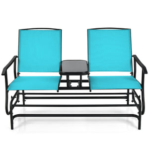 2-Person Double Rocking Loveseat with Mesh Fabric and Center Tempered Glass Table-Turquoise view 8