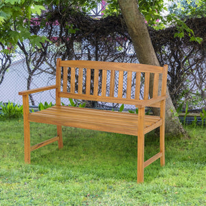 2-Person Patio Acacia Wood Bench with Backrest and Armrests view 2