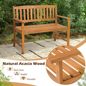 2-Person Patio Acacia Wood Bench with Backrest and Armrests view 6