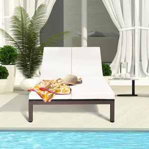 2-Person Patio Rattan Lounge Chair with Adjustable Backrest-White view 2