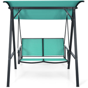 2 Person Patio Swing with Weather Resistant Glider and Adjustable Canopy-Green view 4