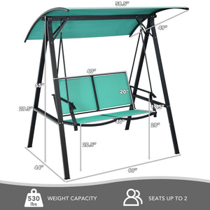 2 Person Patio Swing with Weather Resistant Glider and Adjustable Canopy-Green view 5