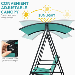 2 Person Patio Swing with Weather Resistant Glider and Adjustable Canopy-Green view 8
