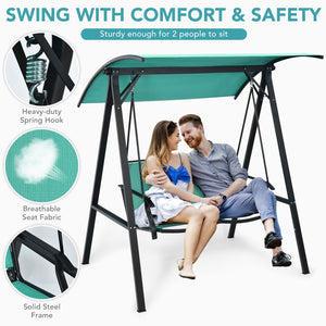 2 Person Patio Swing with Weather Resistant Glider and Adjustable Canopy-Green view 9