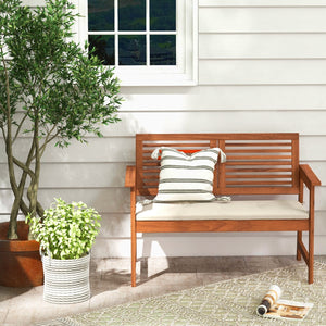 2-Person Solid Wood Patio Bench with Backrest and Cushion view 2