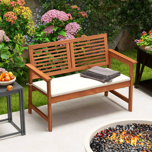 2-Person Solid Wood Patio Bench with Backrest and Cushion view 3