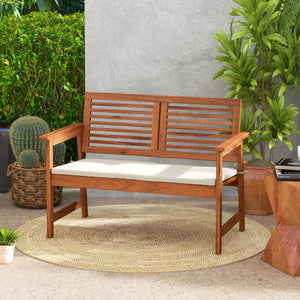 2-Person Solid Wood Patio Bench with Backrest and Cushion view 5