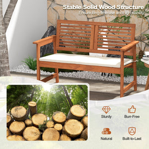 2-Person Solid Wood Patio Bench with Backrest and Cushion view 6