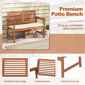 2-Person Solid Wood Patio Bench with Backrest and Cushion view 8