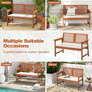 2-Person Solid Wood Patio Bench with Backrest and Cushion view 9
