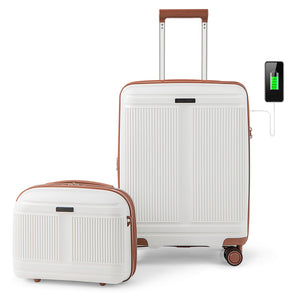 2-Piece Luggage Set 20 Inch Carry-on Suitcase and 14 Inch Cosmetic Case-White view 4