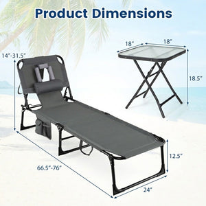2-Piece Outdoor Tanning Chair and Patio Side Table Set with Folding Lounge Chair and Square Bistro Table view 4