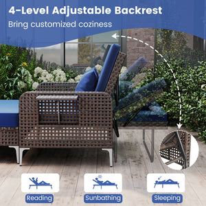 2 Piece Patio Rattan Daybed Wicker Loveseat and Ottoman with Adjustable Backrest-Navy view 7