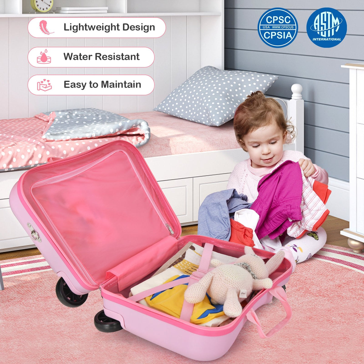 2 Pieces 18 Inch Ride-on Kids Luggage Set with Spinner Wheels-Pink view 2