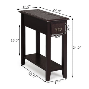 2 Pieces 2 Tier Sofa Side End Table with Drawer and Open Shelf-Dark Brown view 5