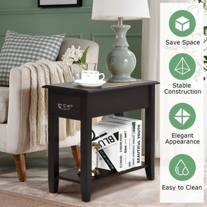 2 Pieces 2 Tier Sofa Side End Table with Drawer and Open Shelf-Dark Brown view 6
