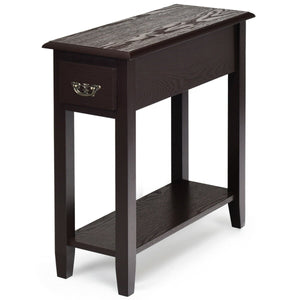 2 Pieces 2 Tier Sofa Side End Table with Drawer and Open Shelf-Dark Brown view 8