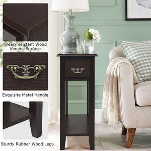 2 Pieces 2 Tier Sofa Side End Table with Drawer and Open Shelf-Dark Brown view 9