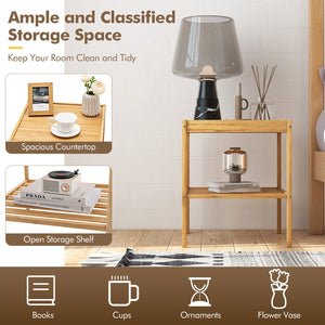 2 Pieces 2 Tiers Bamboo Nightstand for Living Room Bedroom-Natural view 7