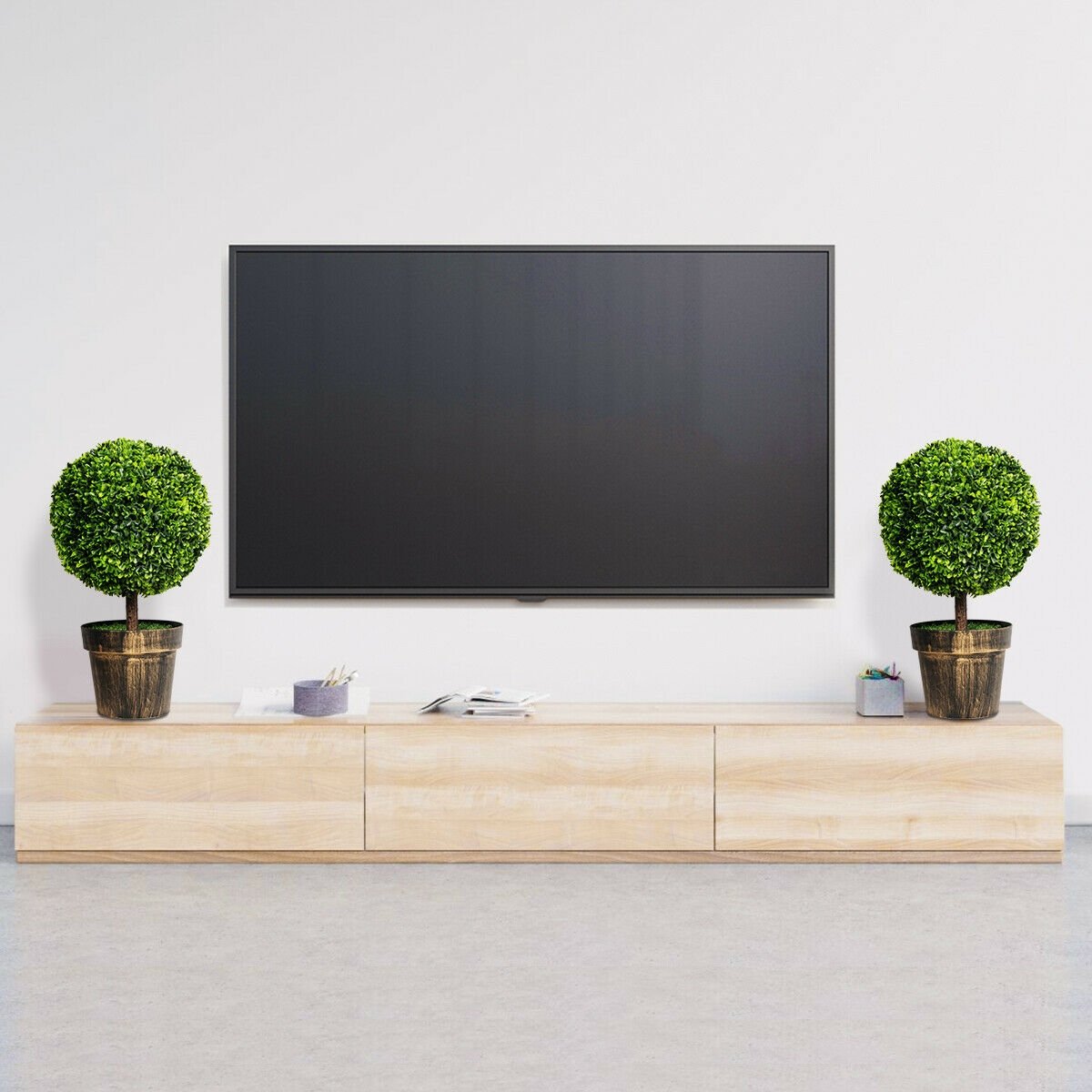 2 Pieces 24 Inch Artificial Boxwood Topiary Ball Tree for House and Office view 2