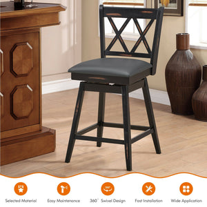 2 Pieces 24 Inch Swivel Counter Height Barstool Set with Rubber Wood Legs-Black view 3