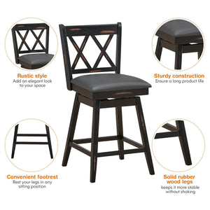 2 Pieces 24 Inch Swivel Counter Height Barstool Set with Rubber Wood Legs-Black view 5