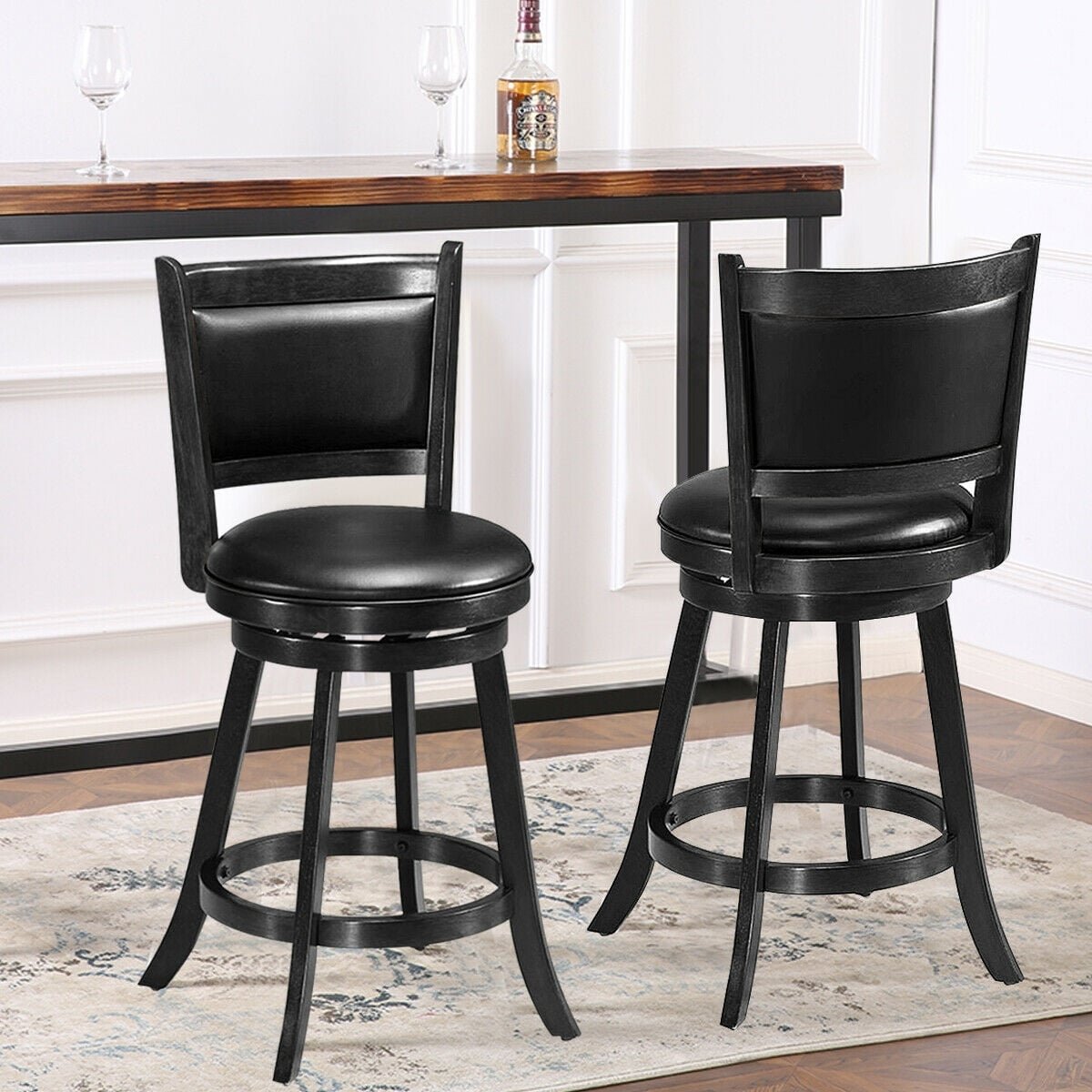 2 Pieces 24 Inches Swivel Counter Stool Dining Chair Upholstered Seat-Black view 2