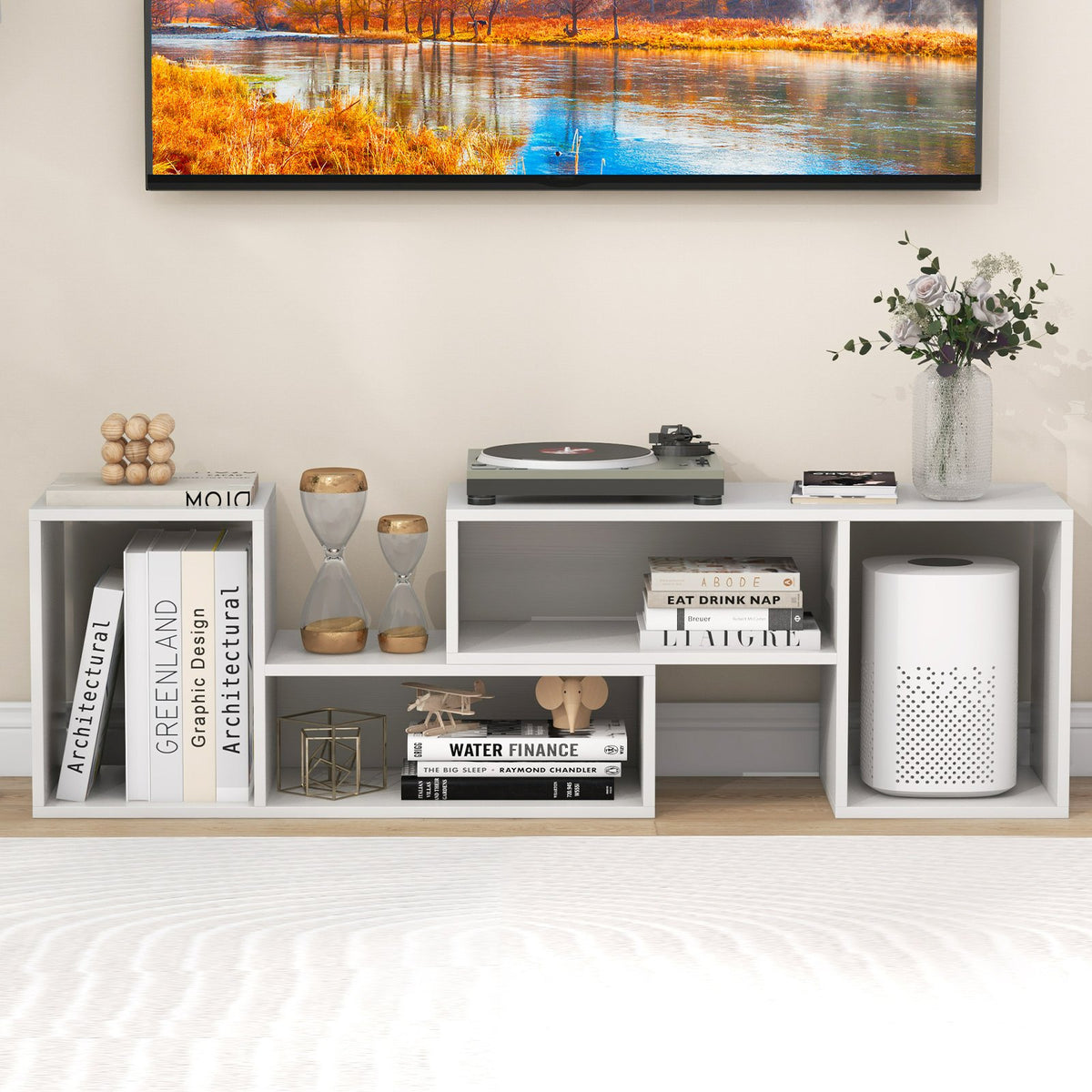 2 Pieces Adjustable TV Stand for TVs up to 55 Inch with Storage Cubes-White view 2