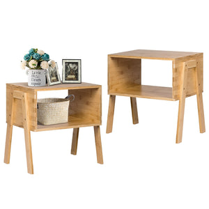 2 Pieces Bamboo Nightstand Sofa Table with Storage Shelf view 4