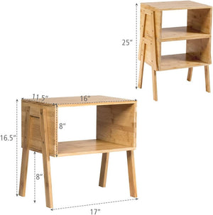 2 Pieces Bamboo Nightstand Sofa Table with Storage Shelf view 5