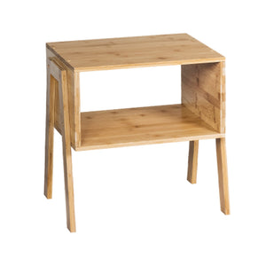 2 Pieces Bamboo Nightstand Sofa Table with Storage Shelf view 7