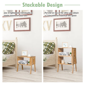 2 Pieces Bamboo Nightstand Sofa Table with Storage Shelf view 8