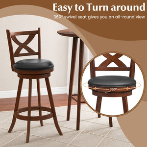 2 Pieces Classic Counter Height Swivel Bar Stool Set with X-shaped Open Back-L view 6