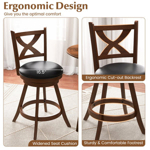 2 Pieces Classic Counter Height Swivel Bar Stool Set with X-shaped Open Back-M view 5