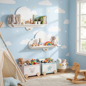 2 Pieces Floating Cloud Shelves Wall Mounted Storage Display Rack-White view 6