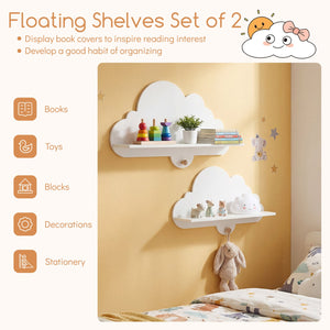 2 Pieces Floating Cloud Shelves Wall Mounted Storage Display Rack-White view 7