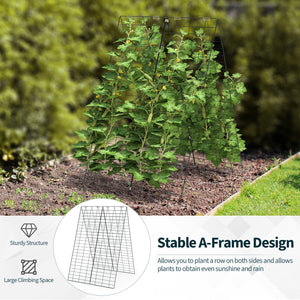 2 Pieces Foldable A-Frame Trellis Plant Supports with Twist Ties-Green view 7