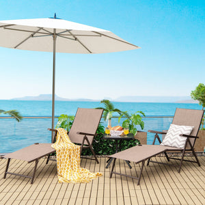 2 Pieces Foldable Chaise Lounge Chair with 2-Position Footrest-Brown view 3